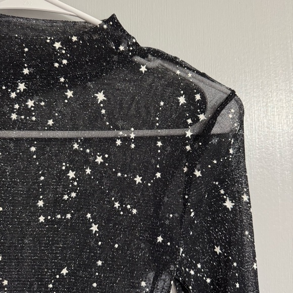 3/$32 SHEIN Black Celestial Sheer Long Sleeve Top Size Small - Picture 2 of 5